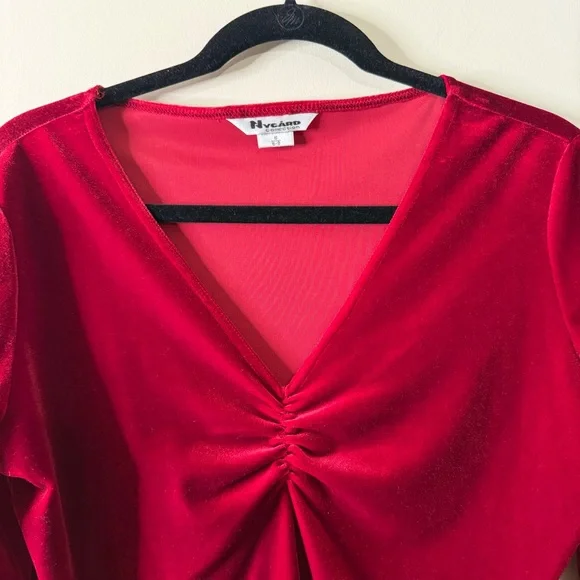 Women’s Red Velour V-Neck Top Small - Picture 3 of 8